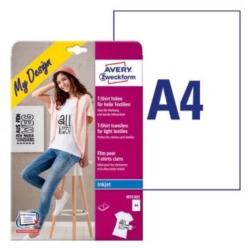   Textilre vasalható fólia AVERY MD1001 világos pólóra vasalható tintasugaras nyomtatóhoz 5 lapos
