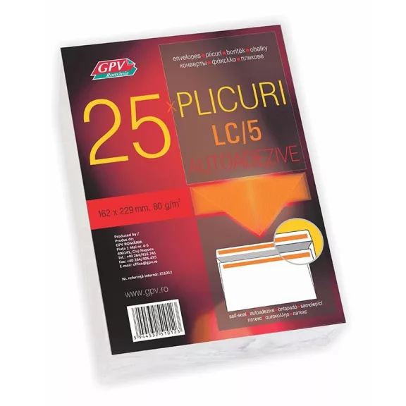 Boríték GPV LC/5 öntapadós bélésnyomott 162x229mm 25 darabos
