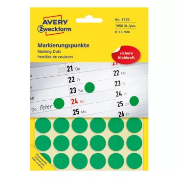   Etikett AVERY 3376 öntapadó jelölőpont zöld 18mm 1056 jelölőpont/csomag