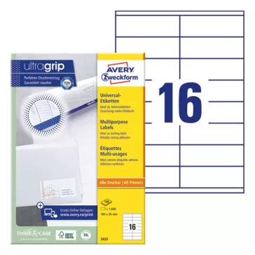   Etikett AVERY 3423 105x35mm univerzális 1600 címke/doboz 100 ív/doboz