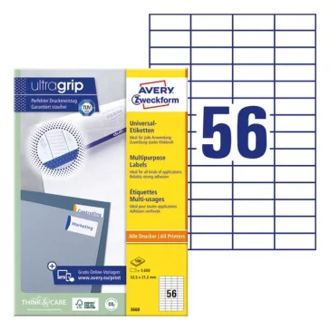   Etikett AVERY 3668 52,5x21,2mm univerzális 5600 címke/doboz 100 ív/doboz