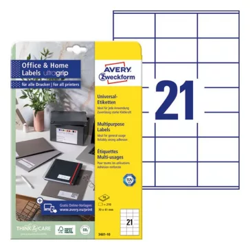   Etikett AVERY 3481-10 70x41mm univerzális 240 címke/doboz 10 ív/doboz