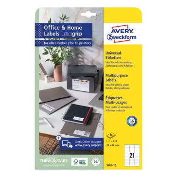  Etikett AVERY 3481-10 70x41mm univerzális 240 címke/doboz 10 ív/doboz