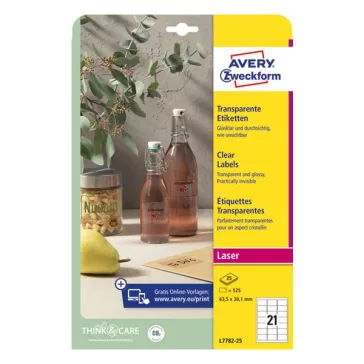   Etikett AVERY L7782-25 63,5x38,1mm víztiszta átlátszó 525 címke/doboz 25 ív/doboz