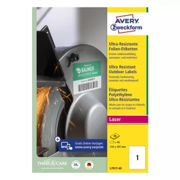   Etikett AVERY L7917-40 210x297 mm ultra ellenálló 40 címke/doboz 40 ív/doboz