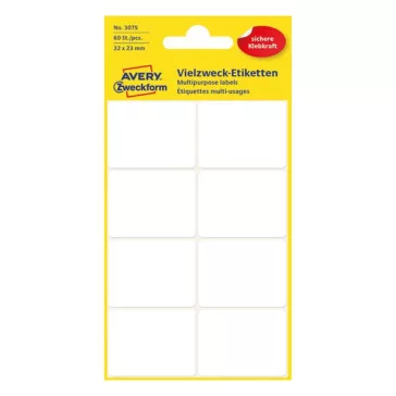   Etikett AVERY 3075 32x23 mm fehér univerzális 60 címke/doboz 6 ív/doboz