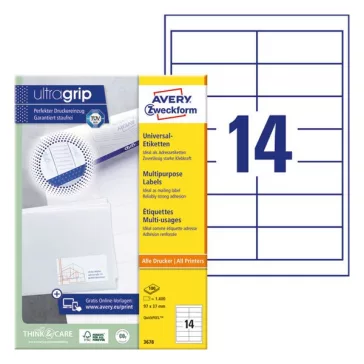   Etikett AVERY 3678 97x37 mm fehér univerzális 1400 címke/doboz 100 ív/doboz