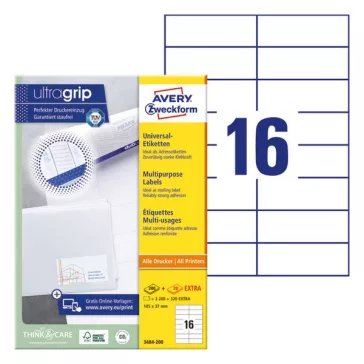   Etikett AVERY 3484-200 105x37 mm fehér univerzális 3520 címke/doboz 200+20 ív/doboz