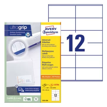   Etikett AVERY 3424-200 105x48 mm univerzális fehér 2640 címke/doboz 200+20 ív/doboz