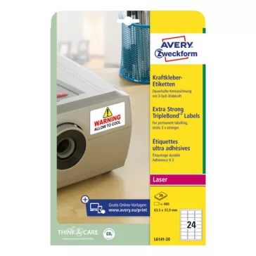   Etikett AVERY L6141-20 63,5x33,9 mm háromszor erősebb tapadás 480 címke/doboz 20 ív/doboz