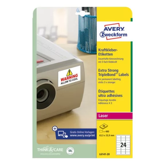 Etikett AVERY L6141-20 63,5x33,9 mm háromszor erősebb tapadás 480 címke/doboz 20 ív/doboz Etikett AVERY L6141-20 63,5x33,9 mm háromszor erősebb tapadás 480 címke/doboz 20 ív/doboz