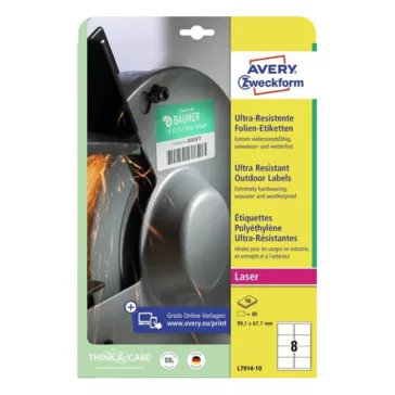   Etikett AVERY L7914-10 99,1 x 67,7 mm ultra ellenálló kültéri címke 80 címke/doboz 10 ív/doboz