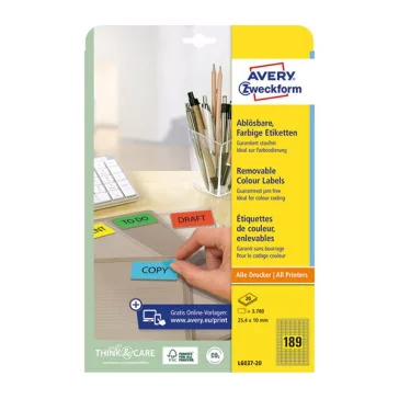   Etikett AVERY L6037-20 25,4x10 mm univerzális visszaszedhető sárga 20 íves