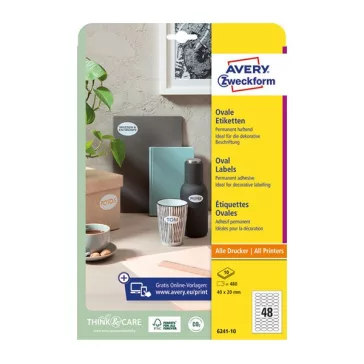  Etikett AVERY L6241-10  40x20 mm univerzális ovális 10 íves
