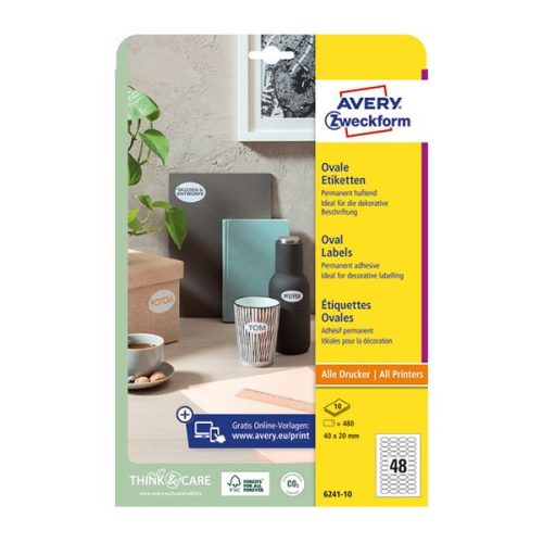 Etikett AVERY L6241-10  40x20 mm univerzális ovális 10 íves