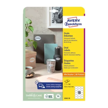   Etikett AVERY L6242-10  63,5x42,3 mm univerzális ovális 10 íves