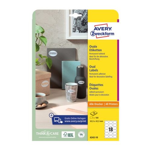 Etikett AVERY L6242-10  63,5x42,3 mm univerzális ovális 10 íves