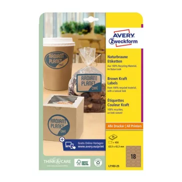   Etikett AVERY L7103-25 63,5x42,3 mm környezetbarát ovális barna kraft 25 íves