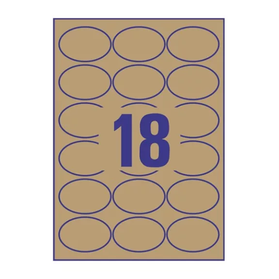 Etikett AVERY L7103-25 63,5x42,3 mm környezetbarát ovális barna kraft 25 íves