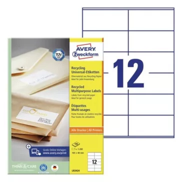   Etikett AVERY LR3424 105x48mm környezetbarát 1200 címke/doboz 100 ív/doboz