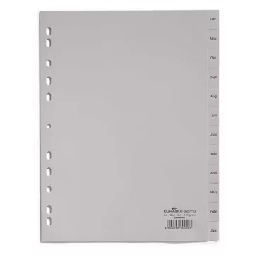   Regiszter DURABLE műanyag nyomtatott A/4 Jan-Dec 12 részes szürke A