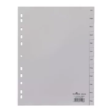   Regiszter DURABLE műanyag nyomtatott A/4 Jan-Dec 12 részes szürke B