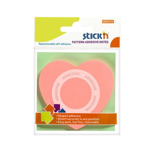 Öntapadós jegyzettömb STICK'N 70x70mm 360°-ban tapadó szív forma rózsaszín 50 lap