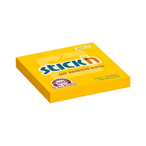 Öntapadós jegyzettömb STICK'N 76x76mm 360°-ban tapadó narancs 100 lap