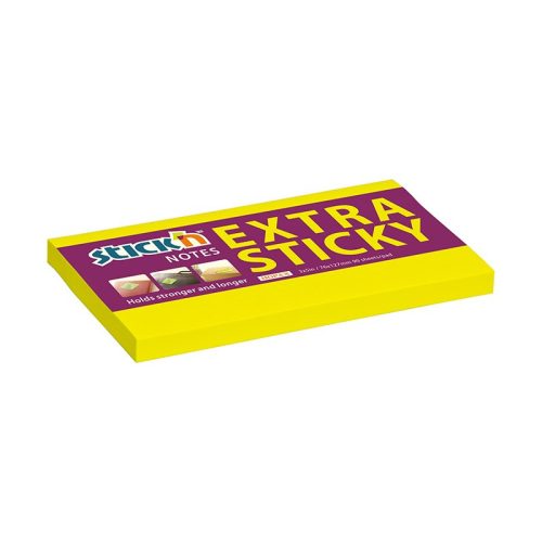Öntapadós jegyzettömb STICK'N extra erős 76x127mm neon sárga 90 lap