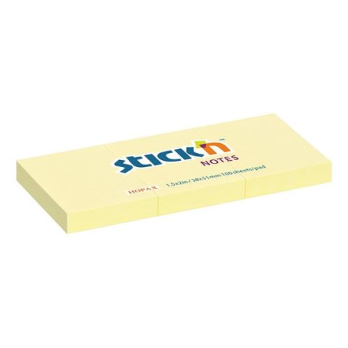 Öntapadós jegyzettömb STICK'N 38x51mm pasztell sárga 3x100 lap