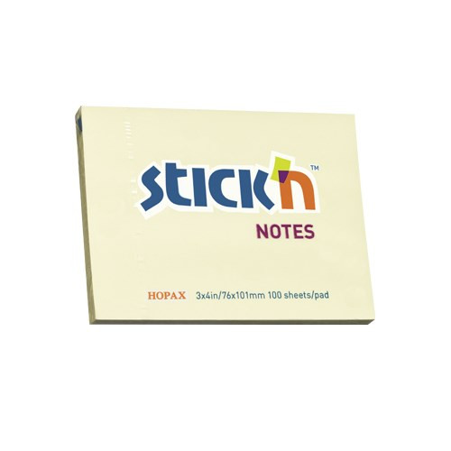 Öntapadós jegyzettömb STICK'N 76x101mm pasztell sárga 100 lap