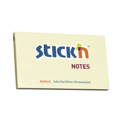 Öntapadós jegyzettömb STICK'N 76x127mm pasztell sárga 100 lap