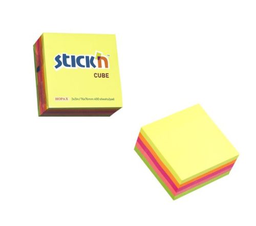 Öntapadós jegyzettömb STICK'N 76x76mm neon mix 400 lap