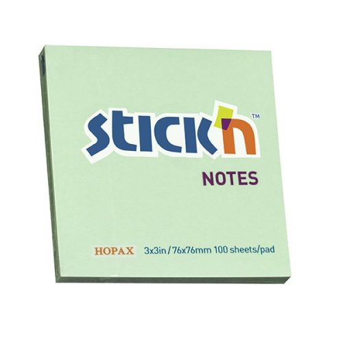 Öntapadós jegyzettömb STICK'N 76x76mm pasztell zöld 100 lap