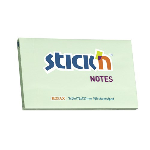 Öntapadós jegyzettömb STICK'N 76x127mm pasztell zöld 100 lap