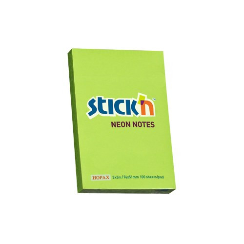 Öntapadós jegyzettömb STICK'N 76x51mm neon zöld 100 lap