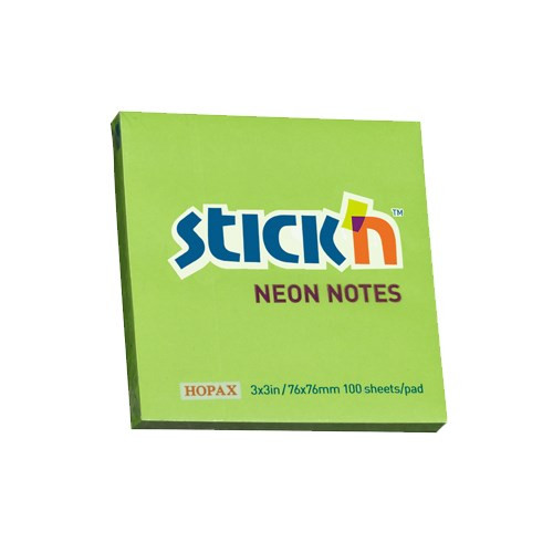 Öntapadós jegyzettömb STICK'N 76x76mm neon zöld 100 lap