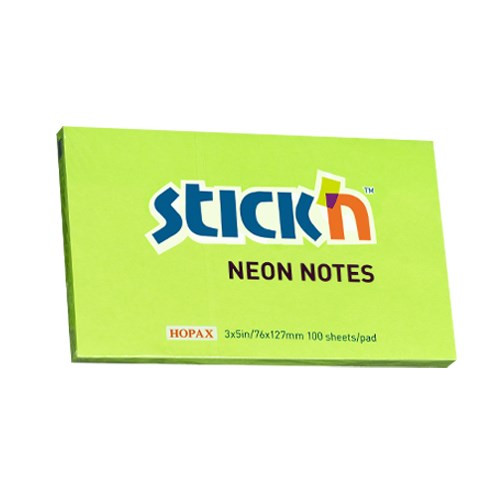Öntapadós jegyzettömb STICK'N 76x127mm neon zöld 100 lap