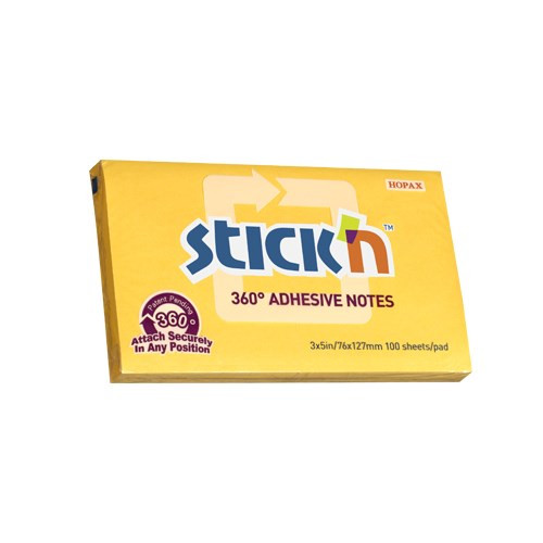 Öntapadós jegyzettömb STICK'N 76x127mm 360°-ban tapadó narancs 100 lap