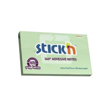   Öntapadós jegyzettömb STICK'N 76x127mm 360°-ban tapadó zöld 100 lap