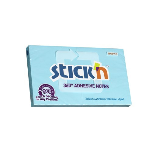 Öntapadós jegyzettömb STICK'N 76x127mm 360°-ban tapadó kék 100 lap