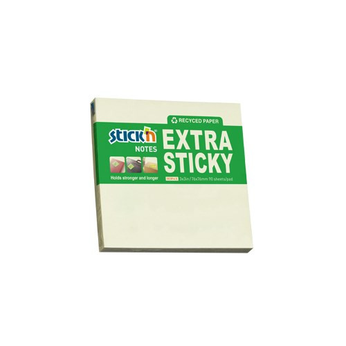 Öntapadó jegyzettömb STICK'N extra erős 76x76mm újrahasznosított pasztell sárga 90 lap