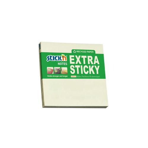 Öntapadós jegyzettömb STICK'N extra erős 76x76mm újrahasznosított pasztell sárga 90 lap
