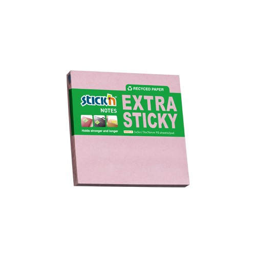 Öntapadó jegyzettömb STICK'N extra erős 76x76mm újrahasznosított pasztell rózsaszín 90 lap