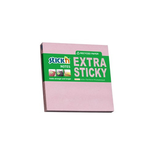 Öntapadós jegyzettömb STICK'N extra erős 76x76mm újrahasznosított pasztell rózsaszín 90 lap