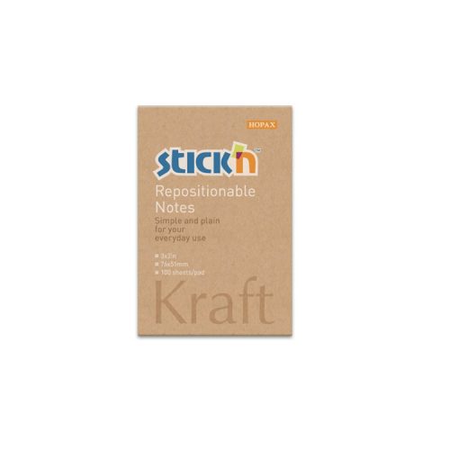 Öntapadó jegyzettömb STICK'N Kraft notes 76x51mm újrahasznosított natúr barna 100 lap