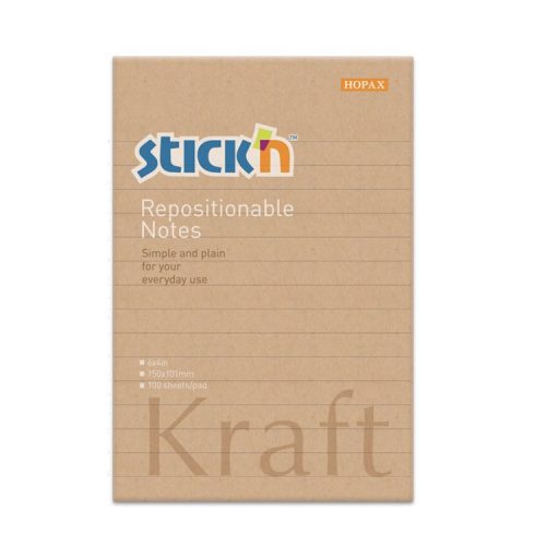 Öntapadó jegyzettömb STICK'N Kraft notes 150x101mm újrahasznosított natúr barna 100 lap