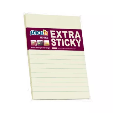   Öntapadós jegyzettömb STICK'N 150x101mm extra erős vonalazott pasztell sárga 90 lap