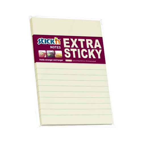 Öntapadós jegyzettömb STICK'N 150x101mm extra erős vonalazott pasztell sárga 90 lap