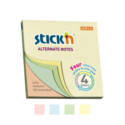 Öntapadós jegyzettömb STICK'N 76x76mm pasztell mix 100 lap